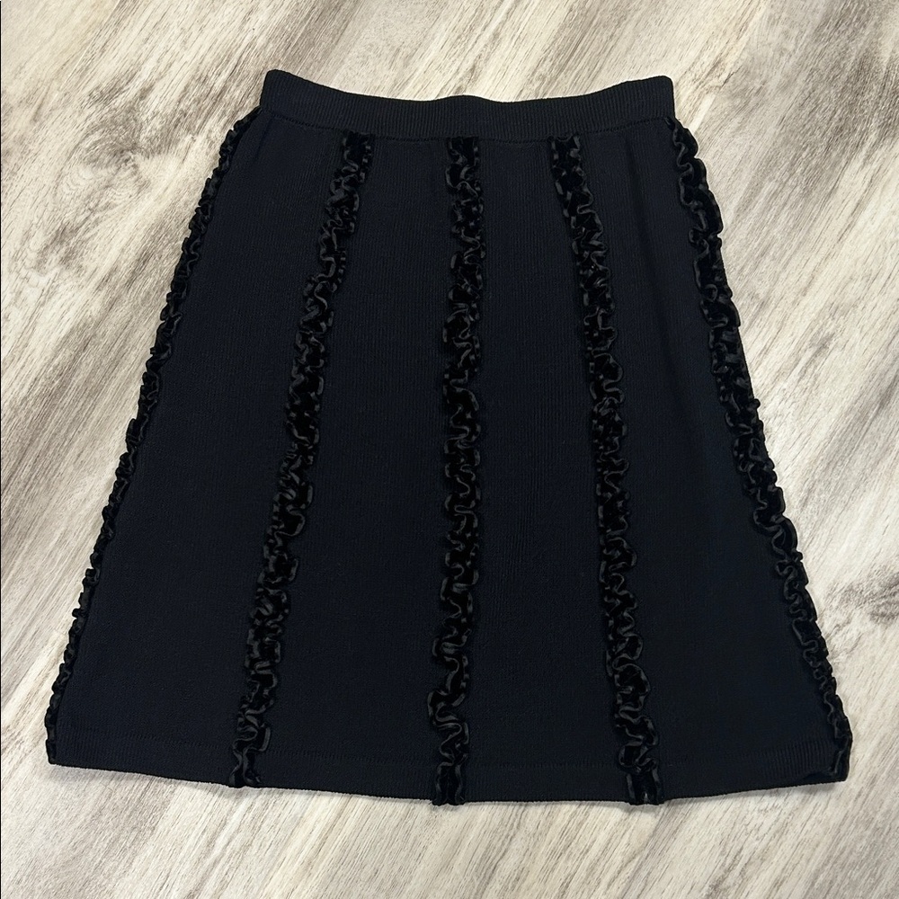 Vintage St. John by Marie Gray Black Knit Skirt Textured Velvet Ribboned Stripes